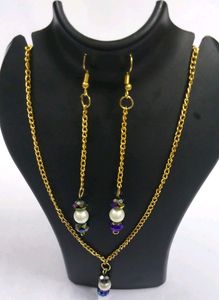 Neck set pendent eyerring golden chain Acrylic Pea