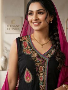 Elegant Black Kurta Set with Pink Dupatta