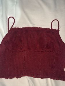 Maroon Spaghetti Strap Cropped Top