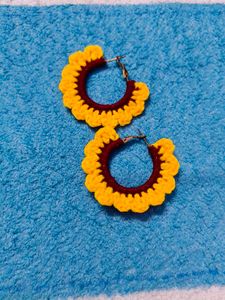 Crochet Sunflower Hoop Earrings