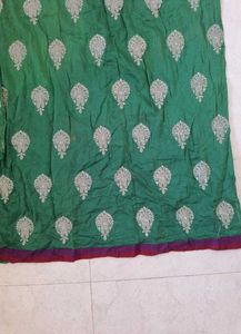 Green Cotton Embroidered Dress Material