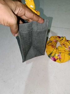 Yellow Floral Scrunchie &amp; Mini Jute Bag Set