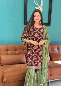 Embroidered Kurta Set with Sharara