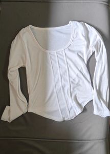 White Square Neck Long Sleeve Top