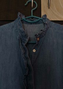 Denim Ruffle Blouse