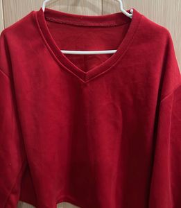 Red V-Neck Long Sleeve Top