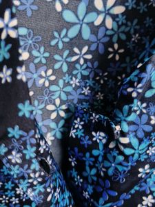 Blue Floral Print Satin Short Sleeve T-shirt