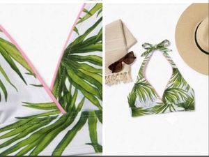 Tropical Leaf Print Bikini Top