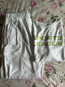 White Sports League T-Shirt Jogger Set