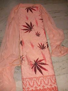 Elegant Peach Printed Kurta Set with Dupatta
