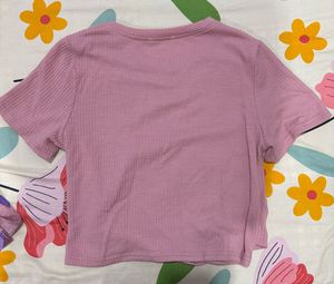Pink Ribbed Twist Crop Top
