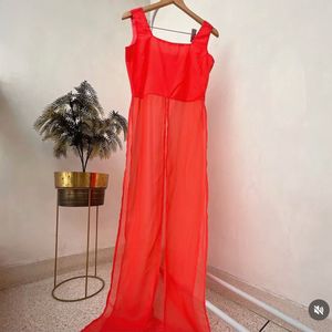 Vibrant Red Orange Ethnic Gown