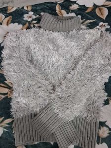 Cozy Grey Fuzzy Knit Sweater