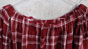Maroon Plaid Off-Shoulder Top