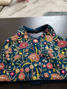 Embroidered Teal Blouse with plazo set