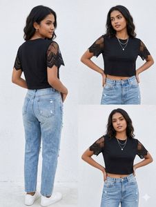 Chic Black Lace Sleeve Crop Top