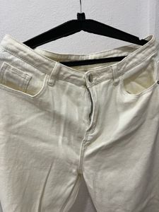 Cream Wide Leg Jeans