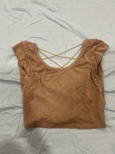 Cute Brown Crop Top with Criss-Cross Back