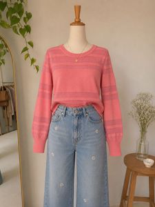 Coral Striped Knit Top
