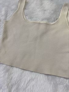 Cream Ribbed Square Neck Tank Top