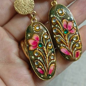 Tanjore earrings on semi precious stone