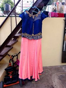 Blue & Pink Embroidered Lehenga gown