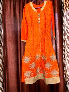 Vibrant Orange Embroidered Kurta