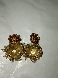 Vintage 80's Fashion Maroon  Matte Finish Jhumka