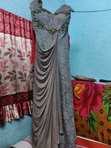 Elegant Grey Embellished Gown