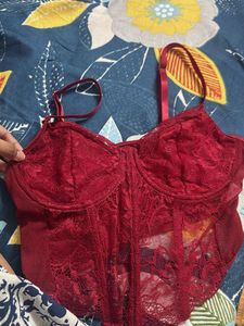 Burgundy Lace Bustier Top