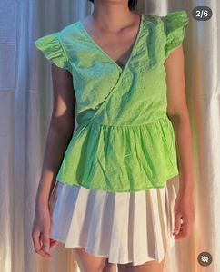 Bright Green Eyelet Peplum Top