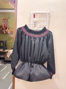 Boho Off-Shoulder Embroidered Peplum Top