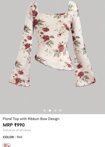 floral top with ribbon design- NOT WORN EVEN ONCE