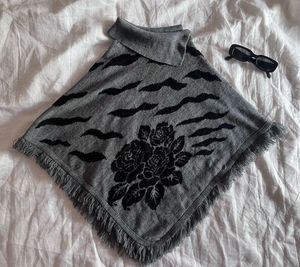 Stylish Grey Floral Poncho