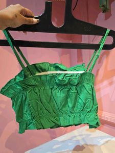 Trendy Green Ruffled Crop Top