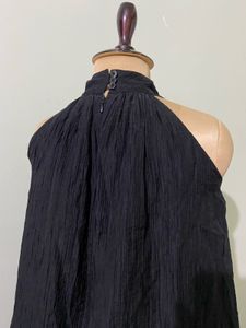 Crinkled Black Halter Neck Dress
