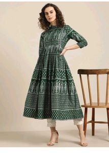 Green Print Anarkali Kurti (L)