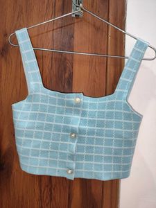 Cute Blue Plaid Crop Top