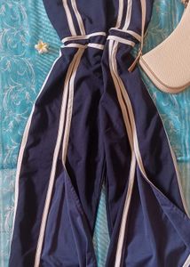 Navy Blue Jumpsuit with White Stripes
