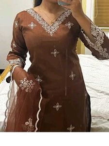 Chikankari Brown Kurta Set