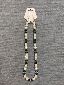 Elegant Pearl & Emerald Beaded Necklace Set