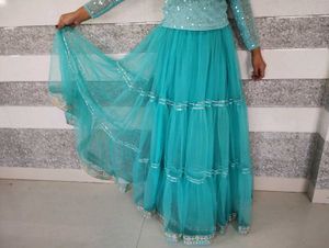 Turquoise tiered tulle skirt with sequin top