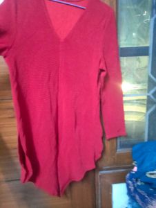 Red V-Neck Long Sleeve Top