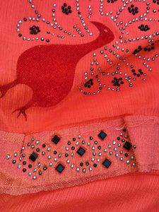 Elegant Coral Saree with Ruffle Detail