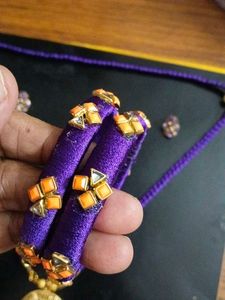 Purple Beaded Necklace &amp; Bangle Set
