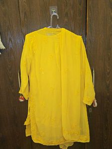 Yellow sequin sheer Kurta Set with Dupatta