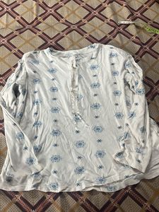 White Blue Snowflake Print Tunic