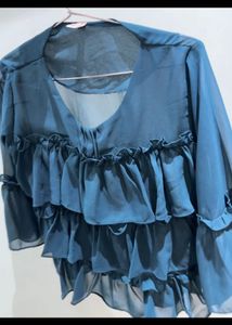 Elegant Ruffled Teal Blouse😍