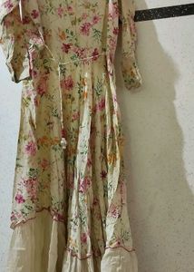 Floral Kurta with Embellished Neckline