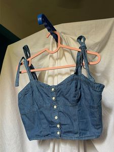 Max Denim Crop Top with Tie Straps